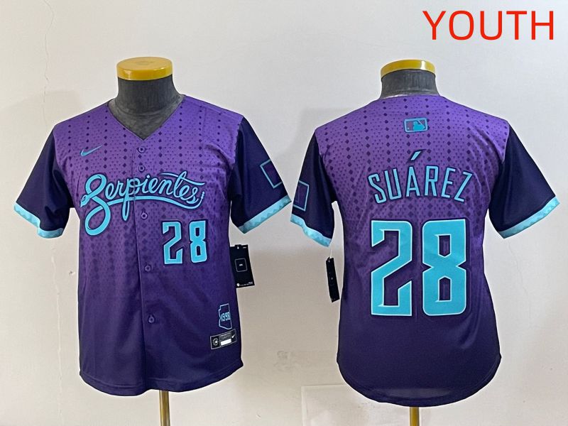 Youth 2025 Arizona Diamondback #28 Suarez Purple Joint Name Nike MLB Jersey style 6->youth mlb jersey->Youth Jersey